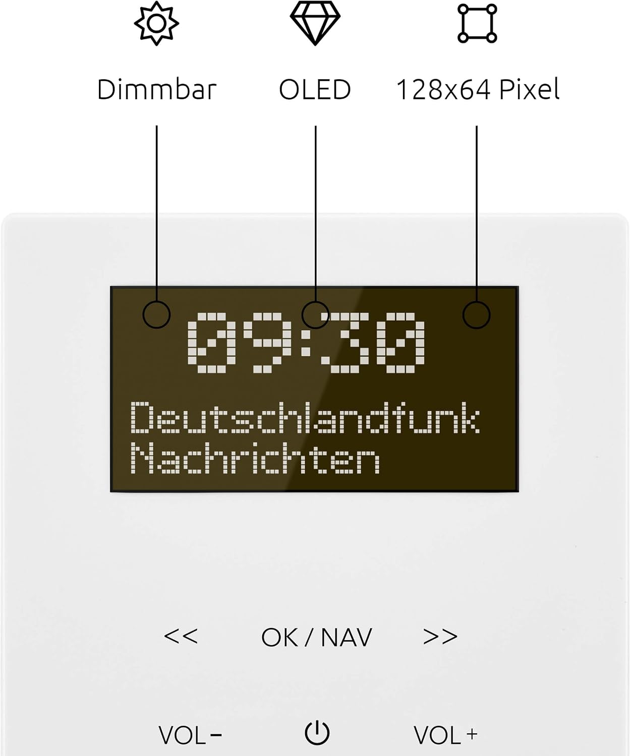 Detalle 2 de TechniSat DIGITRADIO UP 55 – Radio DAB+/FM encastrable, OLED dimmable et Bluetooth, 2 W – montage flexible et design blanc RAL 9016