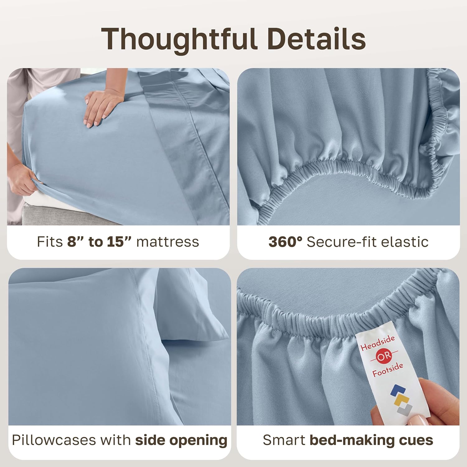 Detalle 1 de California Design Den 600 Thread Count Split King Sheets, Cotton Sateen, Blue