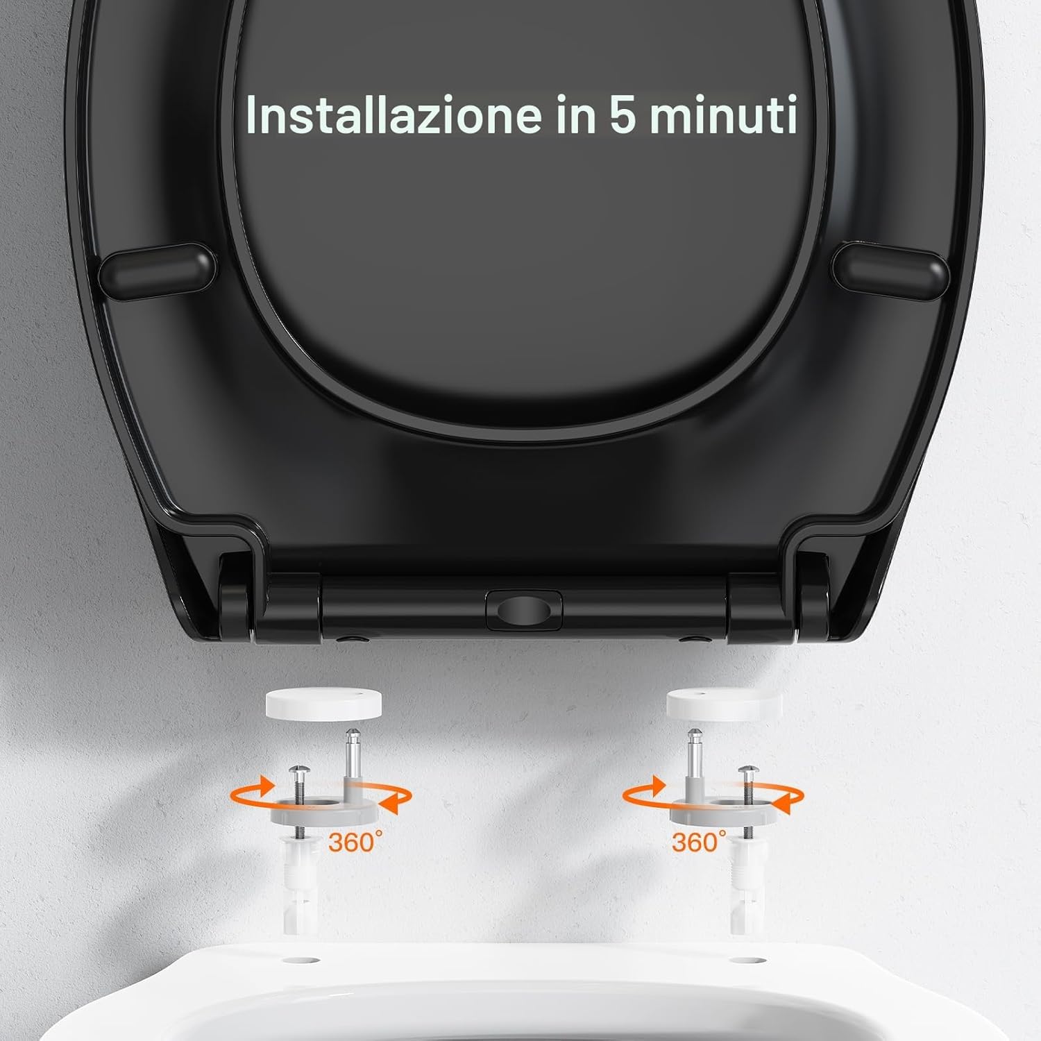 Detalle de Sedile WC Copriwater Universale con Chiusura Ammortizzata in Urea-Formaldeide – Nero