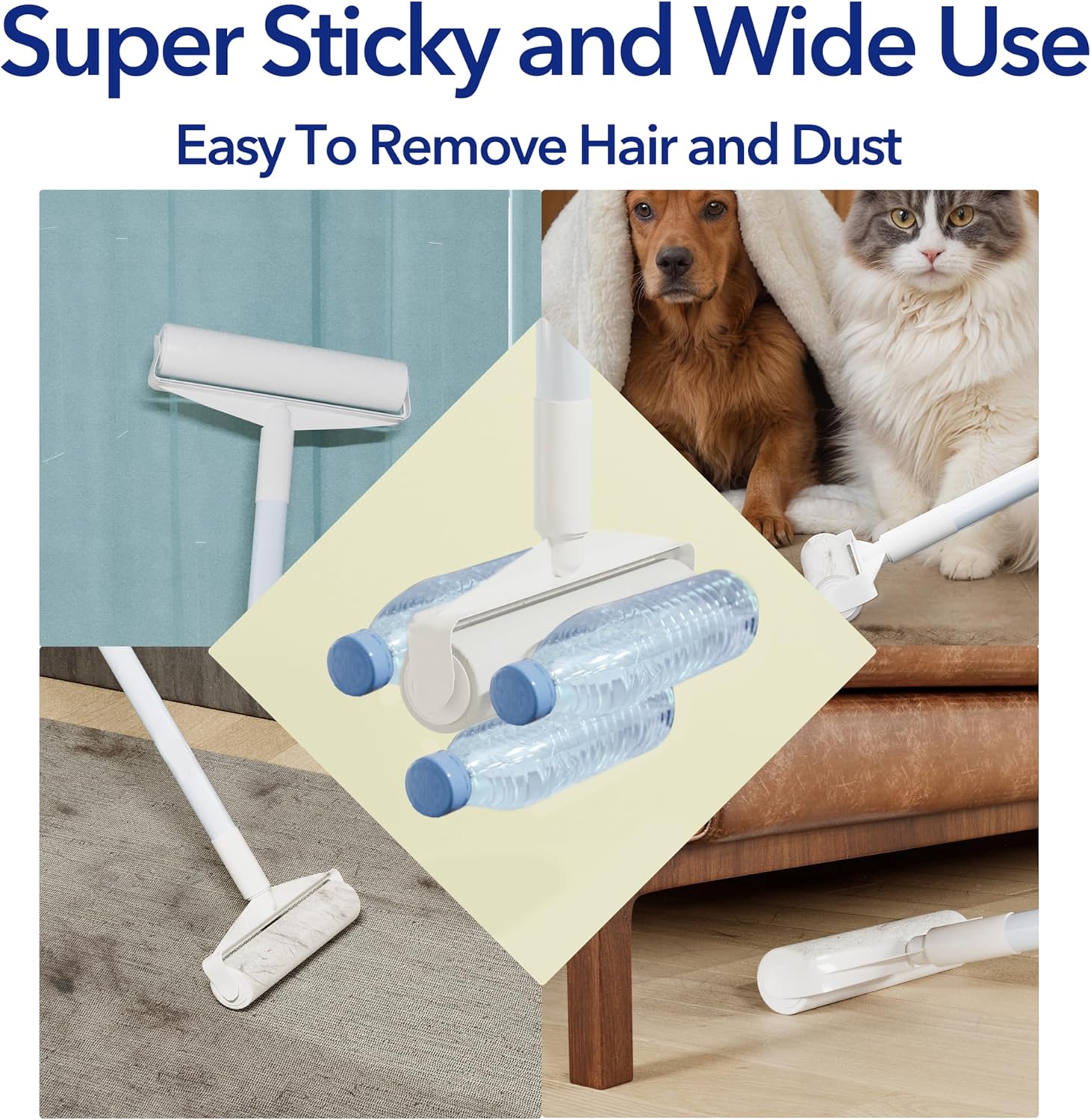 Detalle 2 de Large Lint Roller for Carpet with Extendable Handle — 9.45" Wide Sticky Rollers (360 Sheets) for Pet Hair and Messes