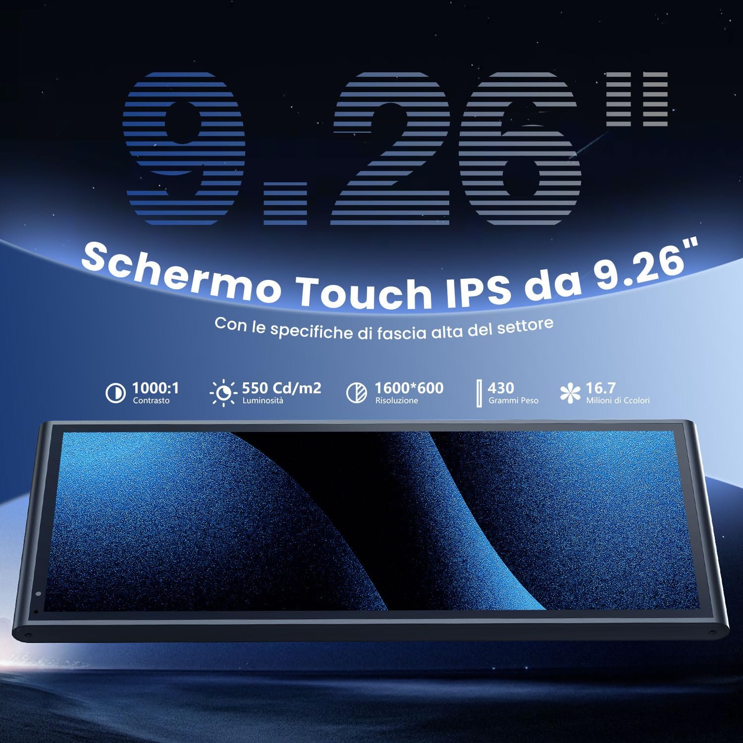 Thumbnail 3 de Krunia Schermo Portatile Wireless 9,26" per CarPlay e Android Auto con OTA e telecamera di retromarcia