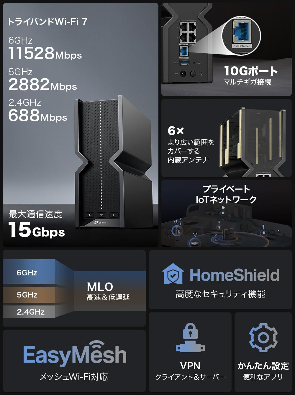 Thumbnail 1 de TP-Link Archer BE700 Wi-Fi 7ルーター BE15000・トライバンド・10Gポート搭載