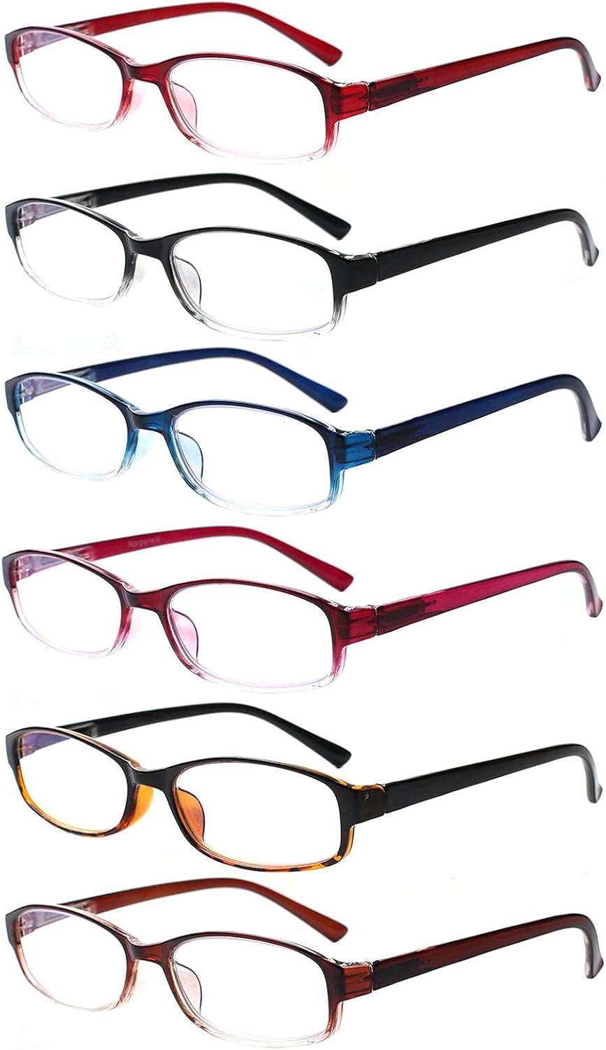 Detalle de COJWIS 6er Pack Lesebrille mit Blaulichtfilter – Federscharnier, UV400, bruchsicher, 6 Farben gemischt, 1,5