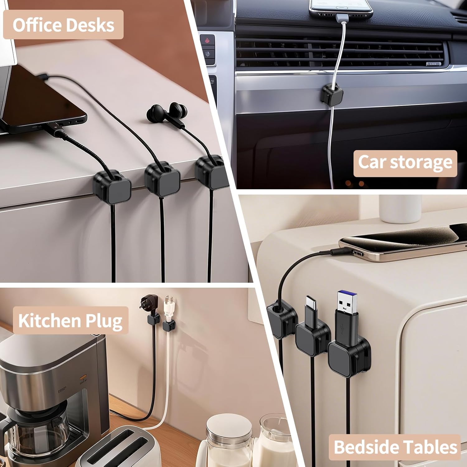 Detalle 2 de Motswedi Organizador Cables 5 piezas magnets adhesivo fuerte