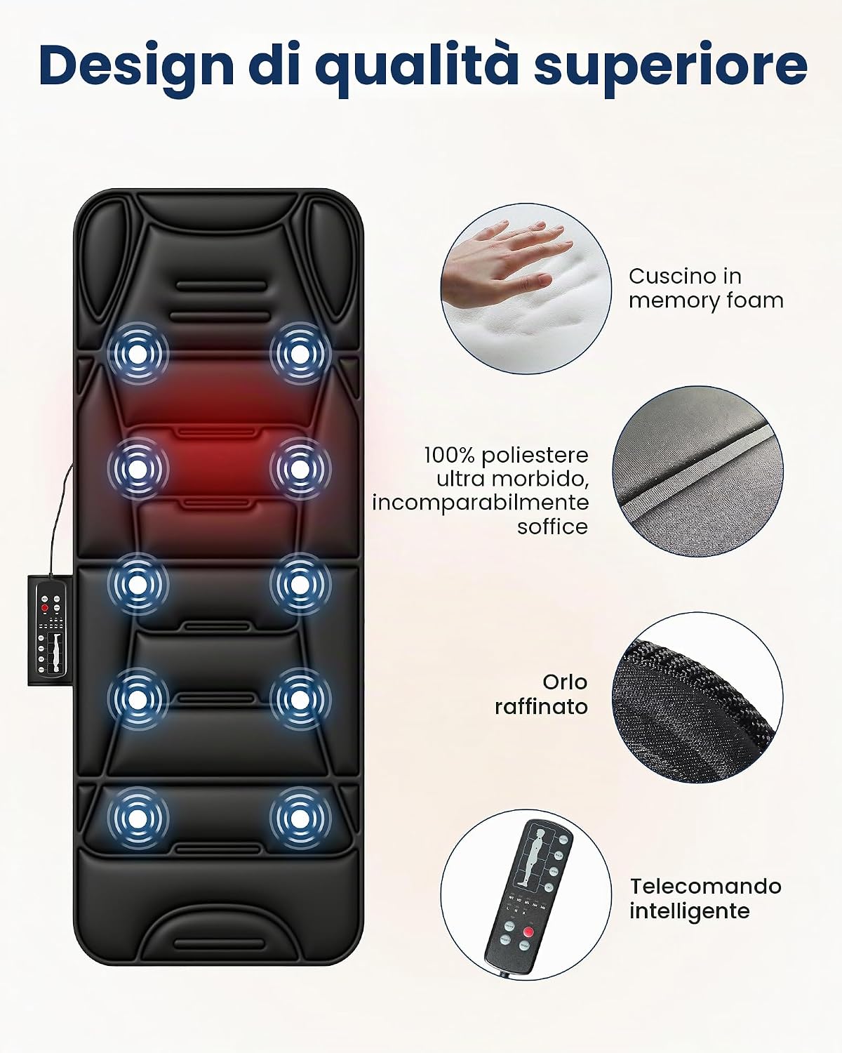 Detalle de COMFIER Tappetino Massaggiante con Funzione Riscaldante – 10 Motori, 5 Modalità e Spegnimento Automatico
