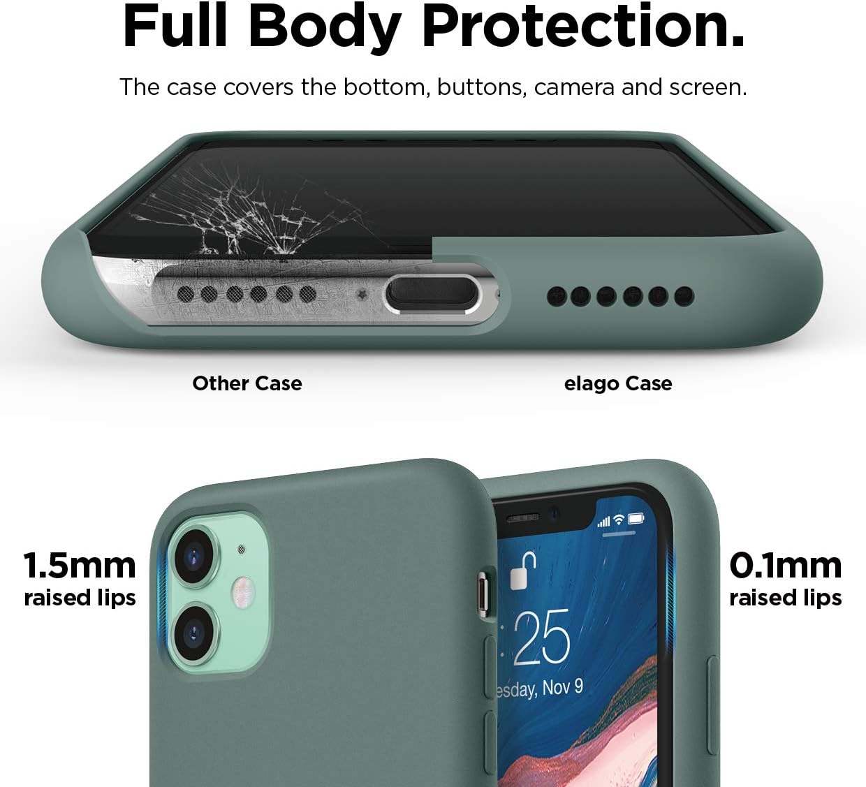 Detalle de elago Coque en silicone liquide pour iPhone 11 (6,1") – protection 360° microfibre et lèvre surélevée (rouge)