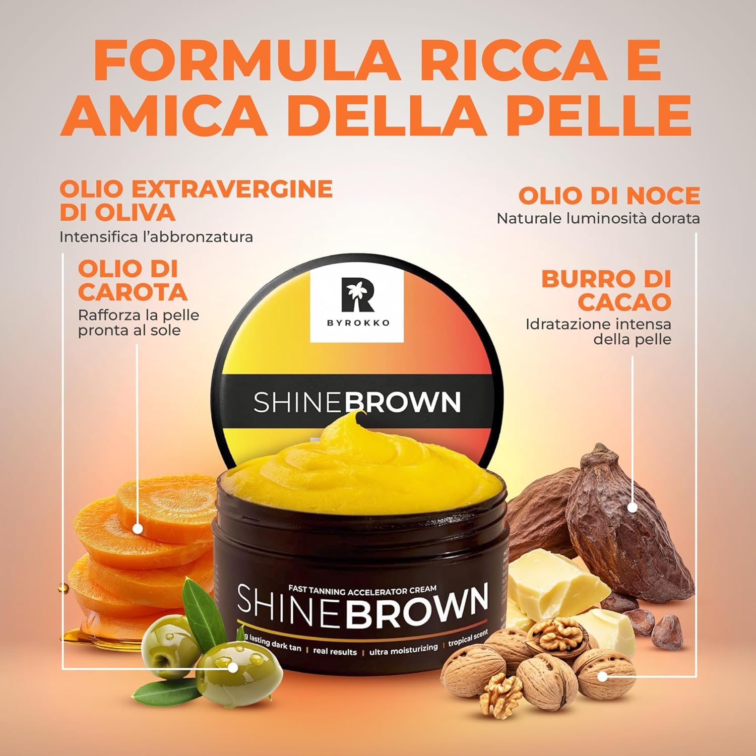 Detalle de BYROKKO Shine Brown Crema Abbronzante Solar 210 ml – Nutriente e Abbronzante Rapido