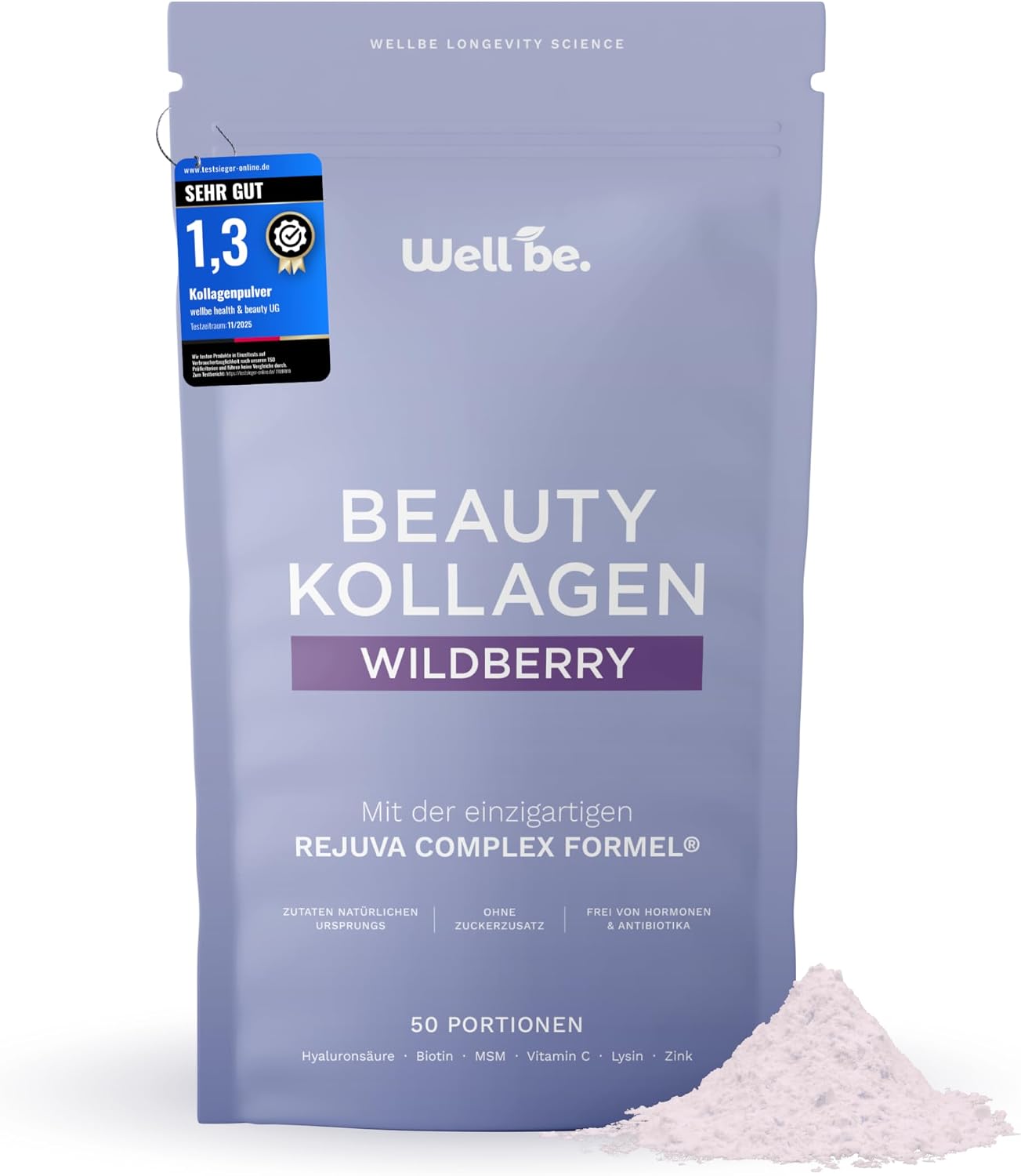 Thumbnail 6 de Wellbe Kollagen Pulver Wildberry – hochdosierte Kollagenpeptide, Hyaluron und Vitamine (3 x 250 g)