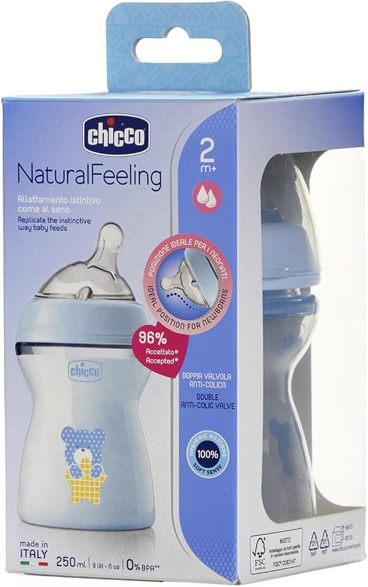 Detalle 1 de Chicco NaturalFeeling Biberón Anticólicos 250 ml azul