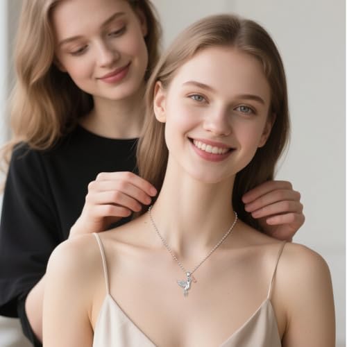 Detalle de VONALA Collares de colibrí para mujer — plata de ley 925 y oro rosa, colgante con conmemoración Día de la Madre