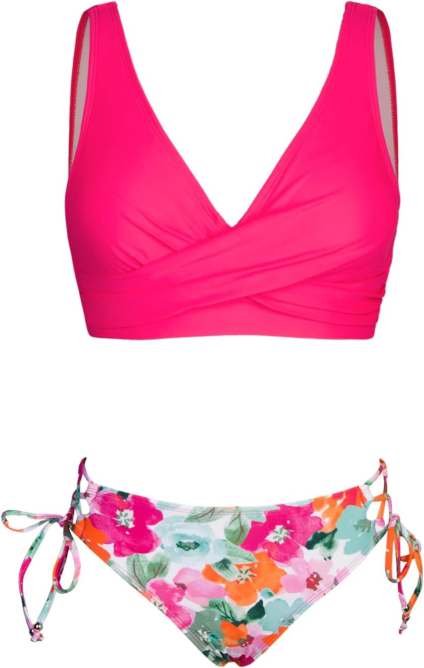 Thumbnail 6 de CUPSHE Femme Bikini Froncé et Torsadé – Ensemble 2 Pièces Imprimé Floral avec Lacage