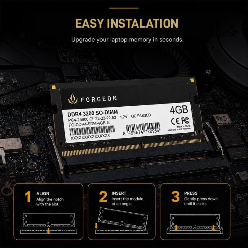 Detalle 2 de Forgeon Cyclone PLUS SODIMM DDR4 3200 MHz 4GB CL22 Negra