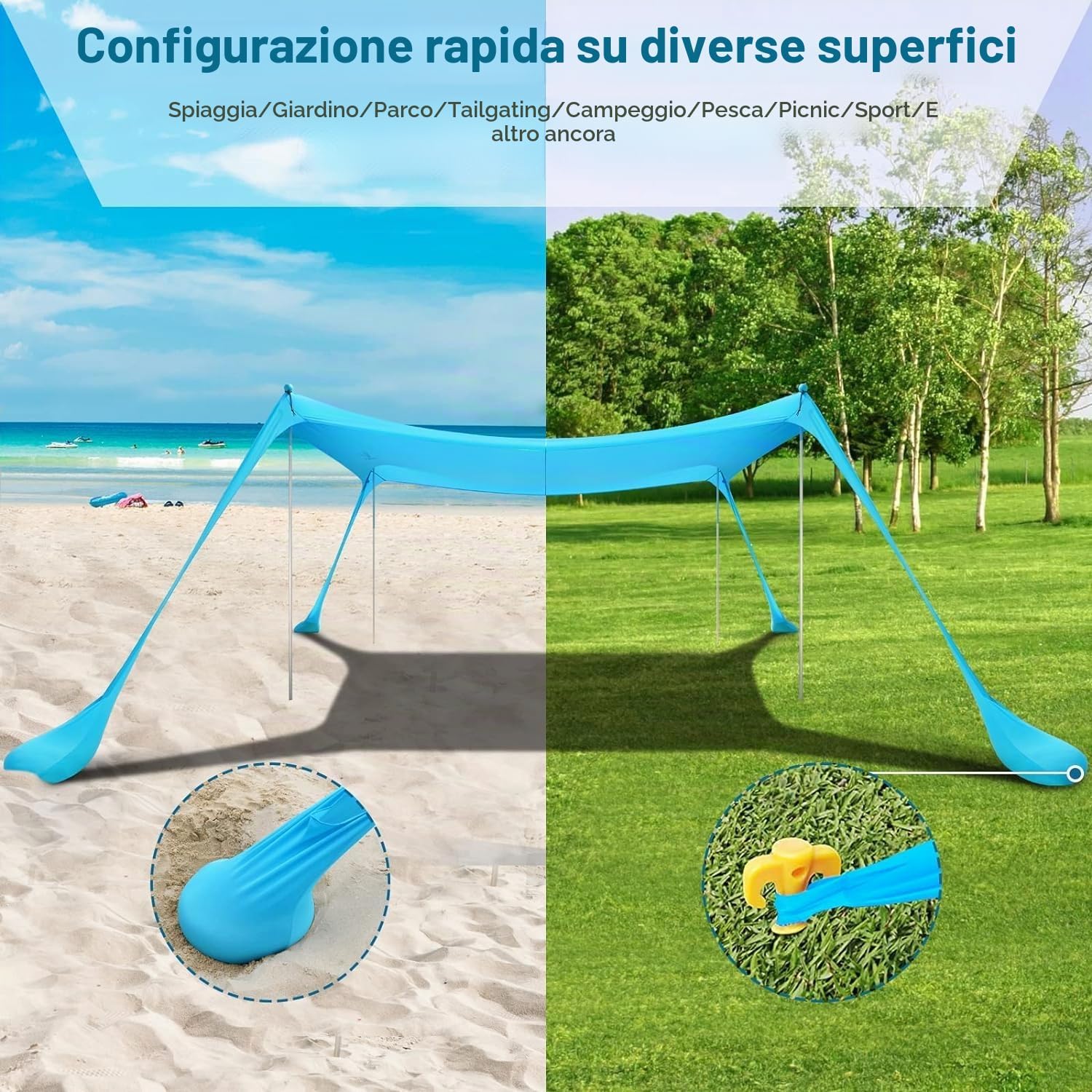 Detalle 2 de COMMOUDS Tenda Parasole da Spiaggia 3m x 3m: Rifugio stabile e pratico per famiglia