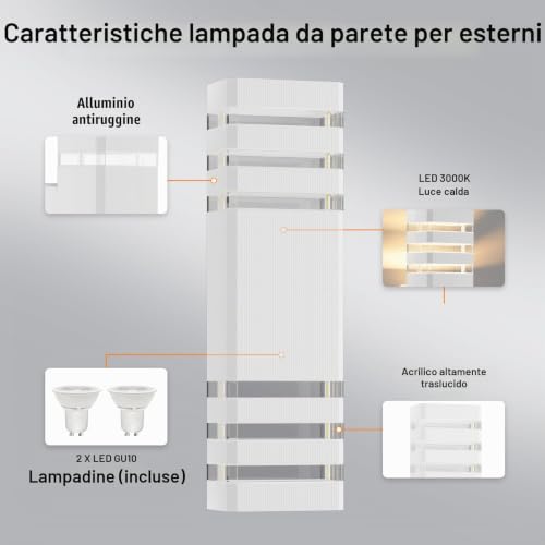 Detalle de Klighten LED Lampada da Esterno Applique GU10 Up/Down 3000K IP65, Bianco Caldo – 38,5 × 11 × 11 cm