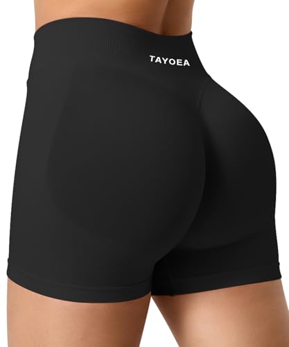 Detalle de TAYOEA Sport Shorts Damen – Kurze nahtlose Push-Up Hose mit Po-Lift in Schwarz, XL