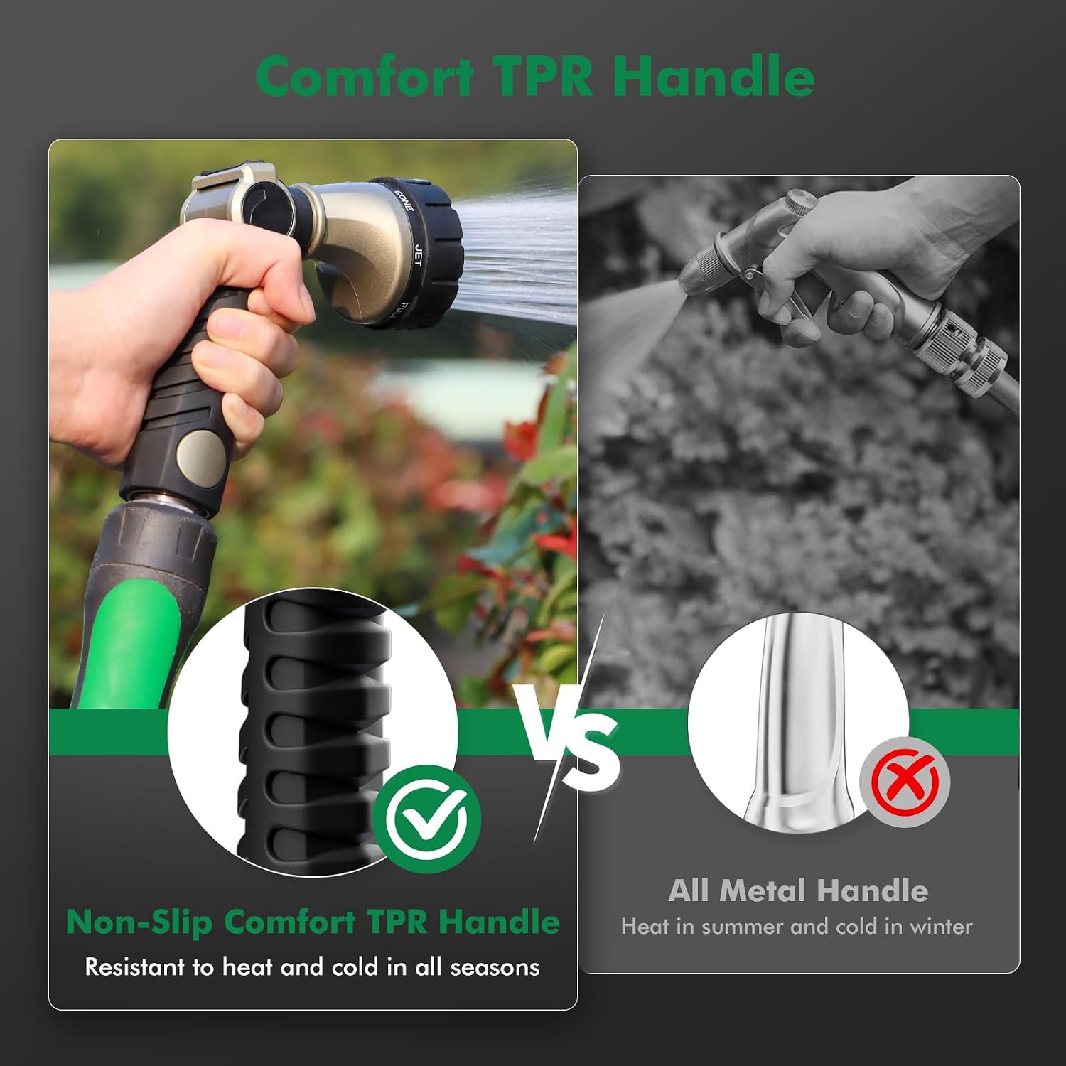 Detalle 2 de RESTMO O-HN-9 Metal Garden Hose Nozzle, 7 Spray Patterns, Thumb Control