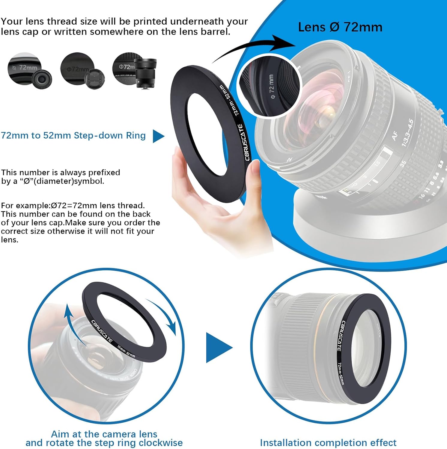Thumbnail 3 de 72mm auf 52mm Objektivadapter Ring – Step-Down Ring inkl. Reinigungstuch
