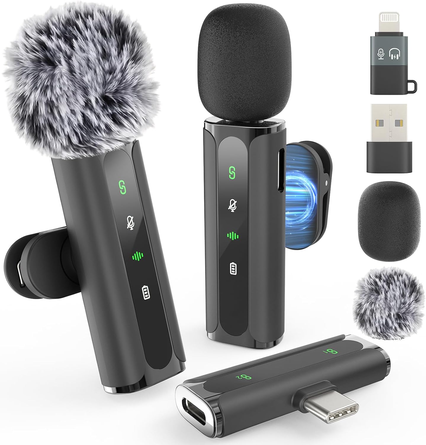 Detalle de ZOOYAUE Kabelloses Lavalier Mikrofon: Zwei drahtlose Ansteckmikrofone mit Hall-Effekt und Vielseitigkeit für Smartphone, PC und Kamera