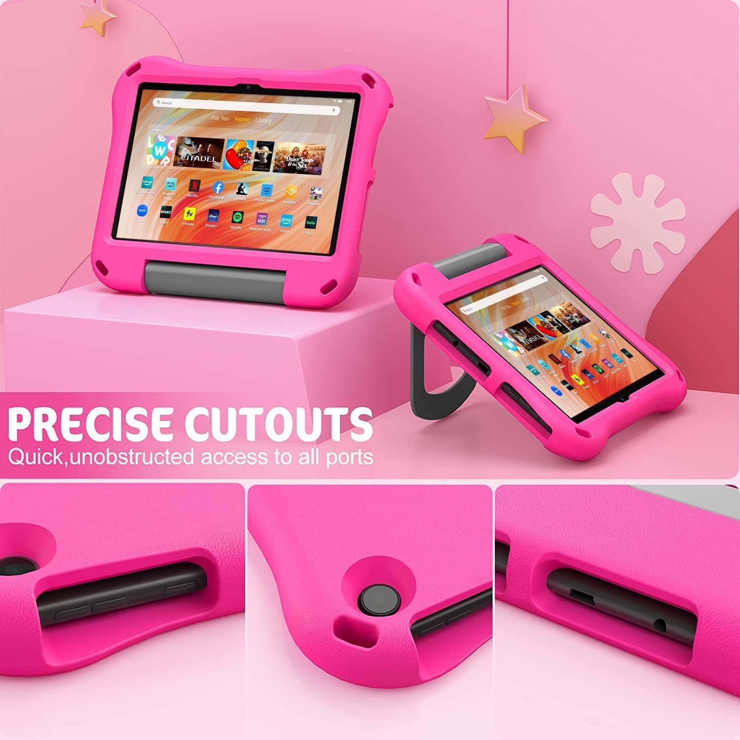Detalle de Fire HD 10 & Fire HD 10 Plus Kinder-Tablet-Hülle mit Ständer (10,1 Zoll) – EVA-Schutz für 11./13. Gen – Pink