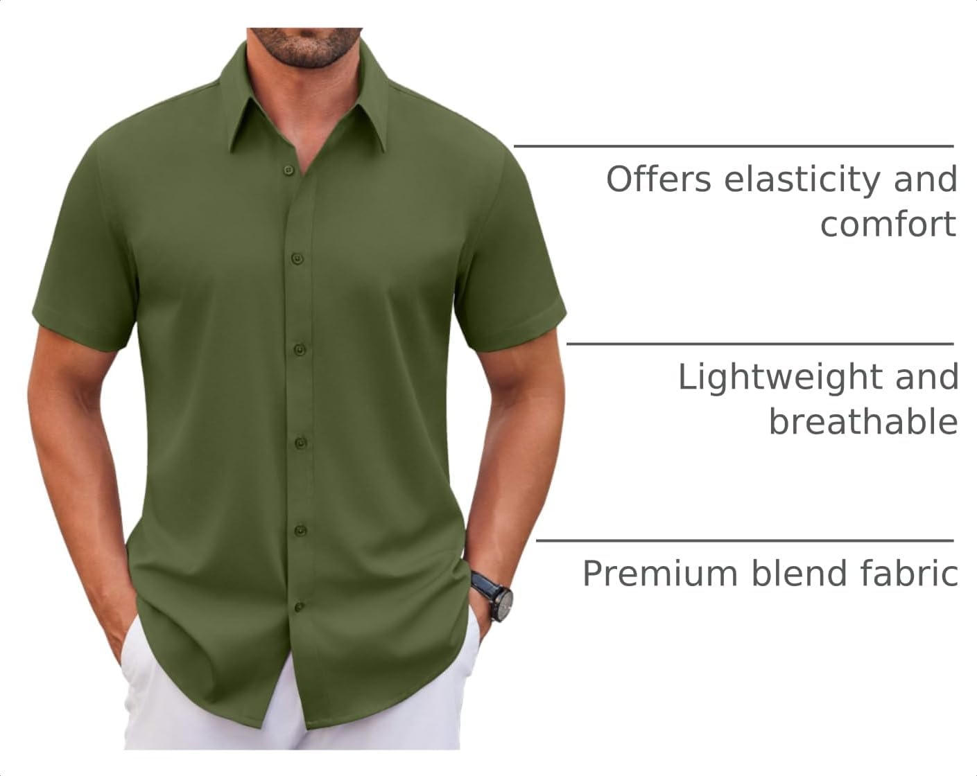 Detalle 2 de COOFANDY Men's Stretch Short Sleeve Dress Shirt — Wrinkle-Resistant, Comfortable Button-Down
