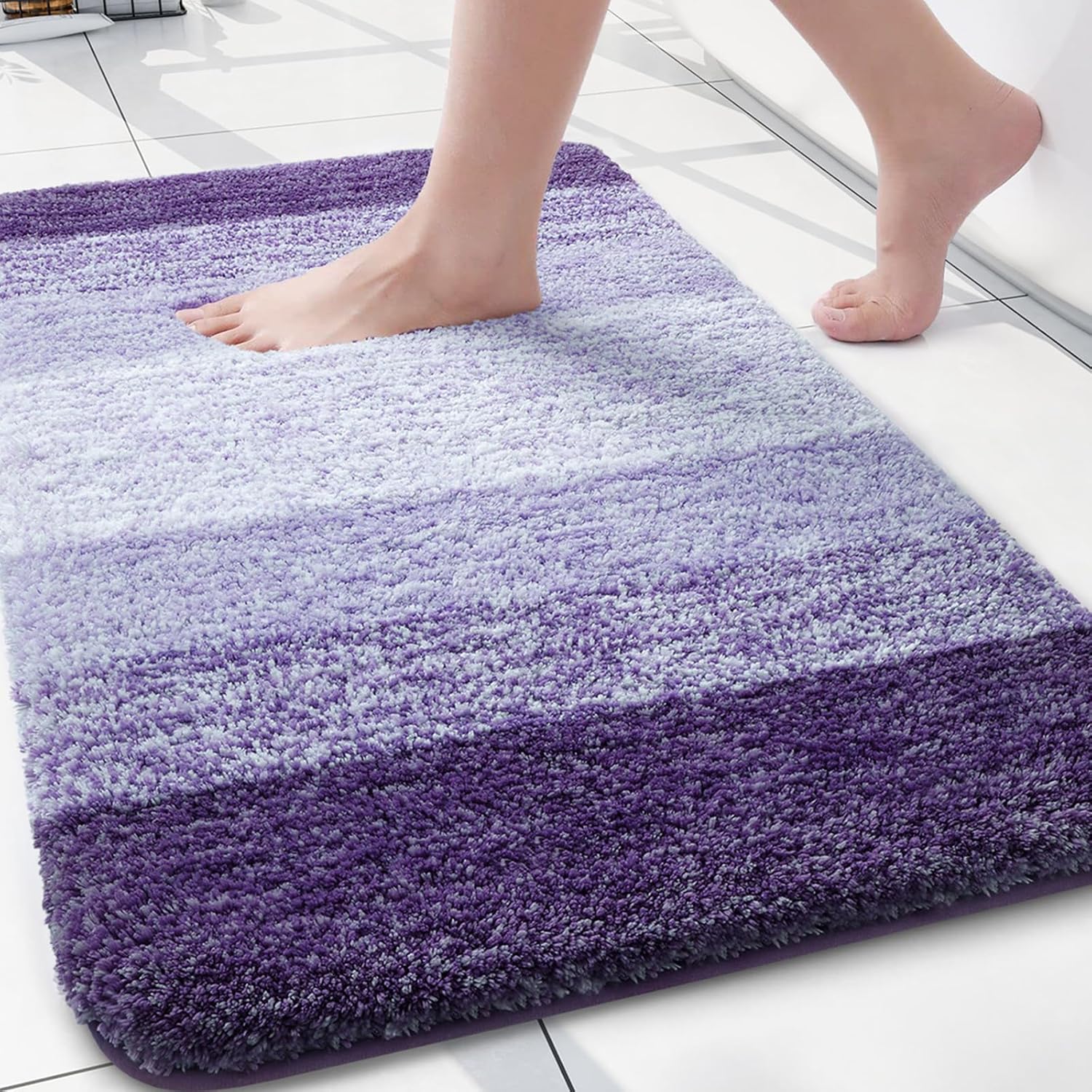Arotive Microfiber Bathroom Rug, 34x21 Dark Purple – Shaggy, Ultra-Absorbent, Non-Slip Bath Mat