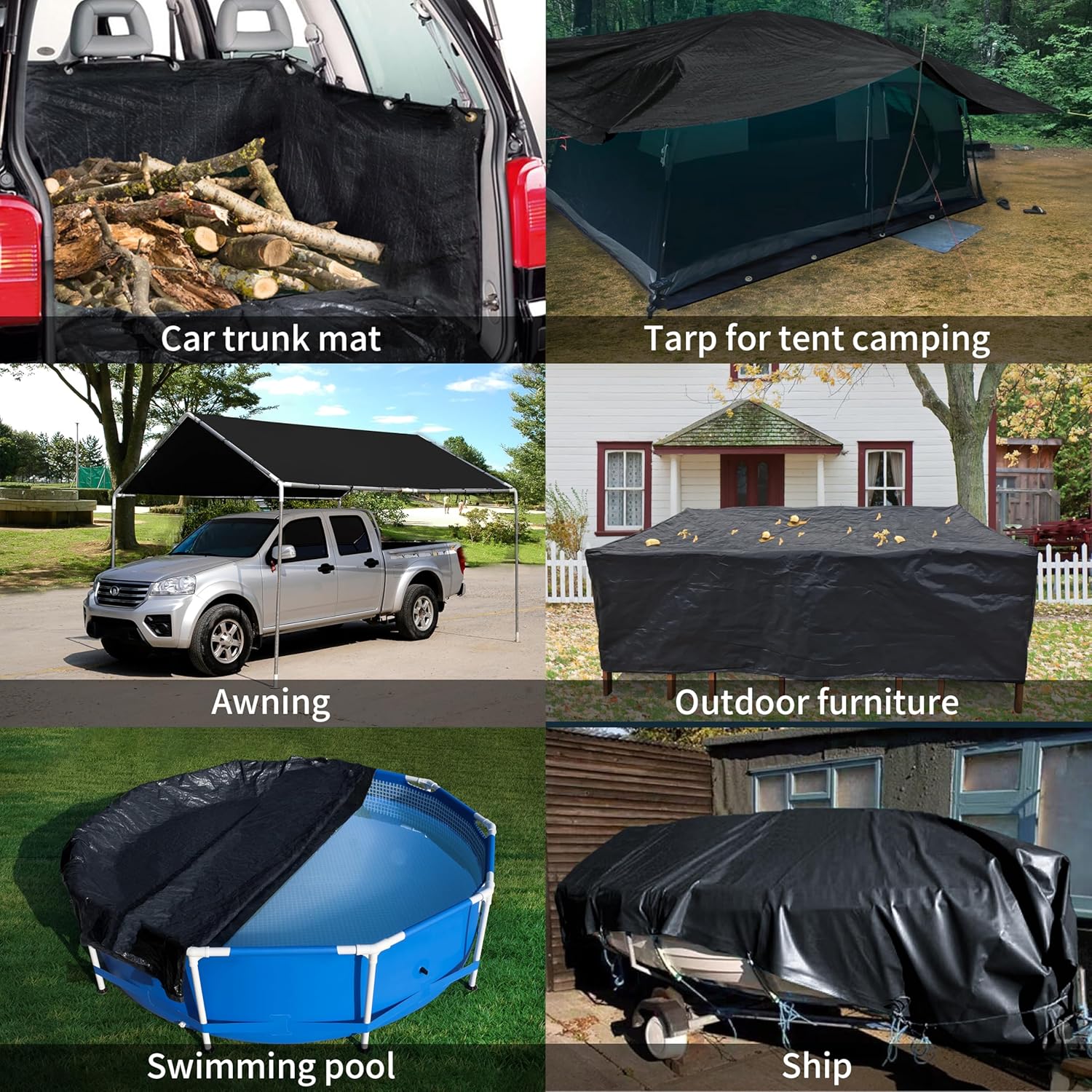 Thumbnail 6 de TARPAL 8x10ft 14mil Black Heavy-Duty Tarp (Water & UV Protection)