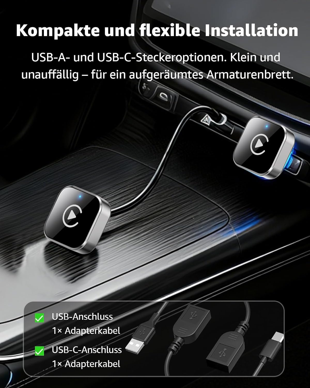 Detalle 2 de Ancvet Wireless CarPlay & Android Auto Adapter – Kabellos, Plug & Play, ab 2016
