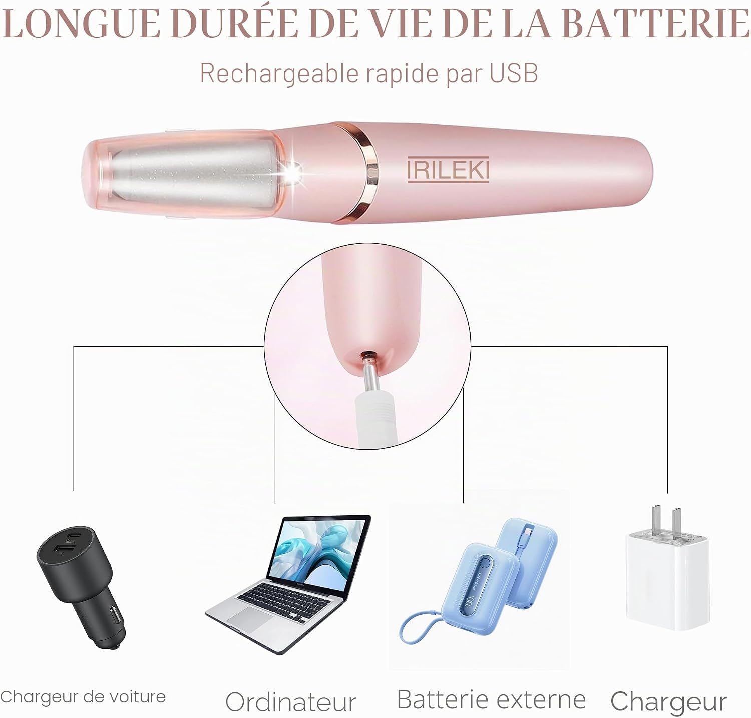 Detalle de Dissolvant de callosités électriques pour les pieds rechargeable avec 2 têtes