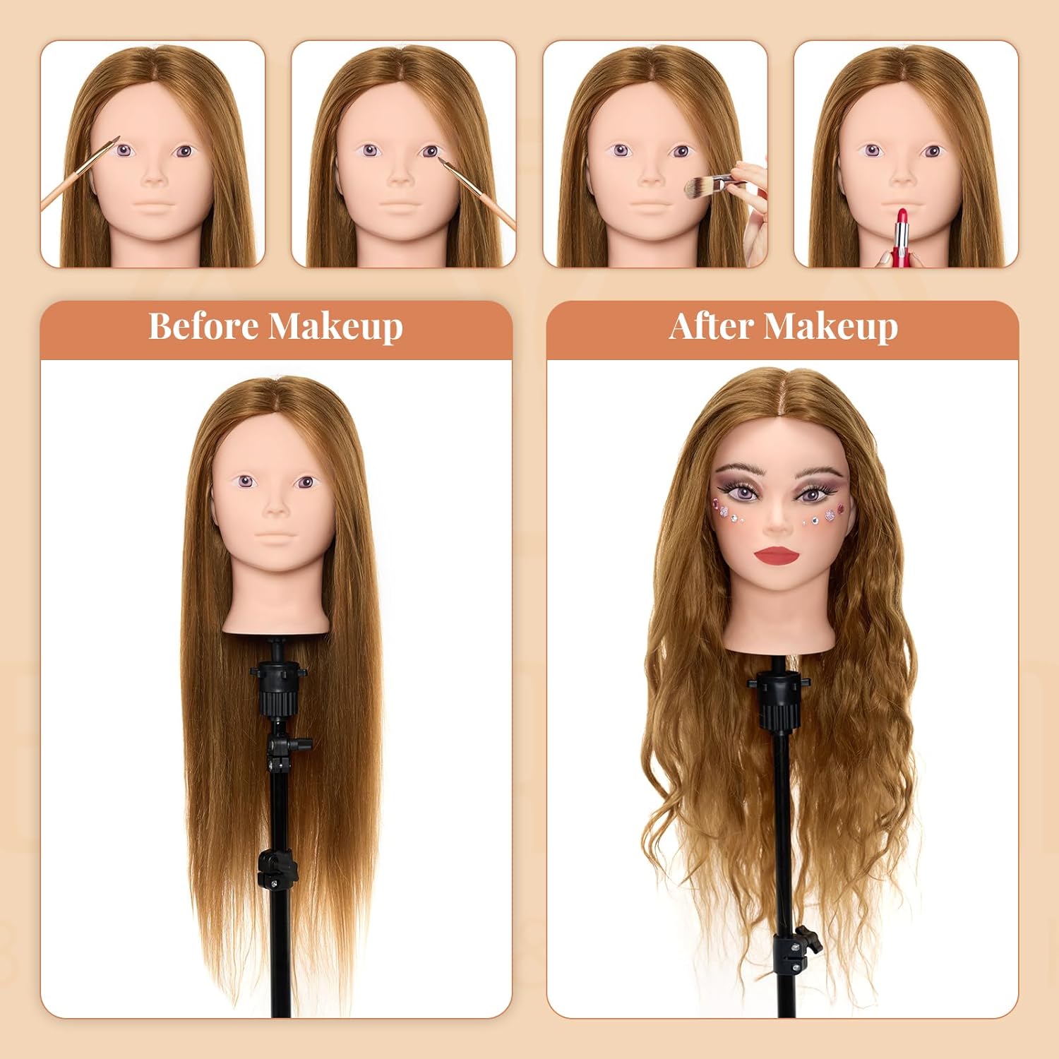 Thumbnail 2 de Neverland Beauty & Health Trainingskopf 71 cm mit 60% Echthaar – Friseur-Mannequin-Kopf inkl. Tischklemme und Werkzeug-Set