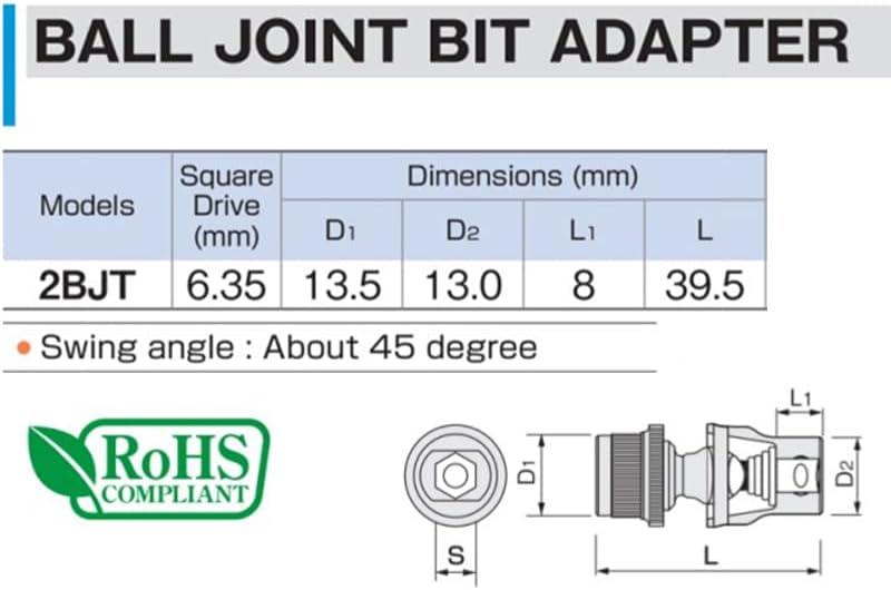 Thumbnail 5 de トネ(TONE) 2BJT ボールジョイントビットアダプター 差込角6.35mm・スライド脱着