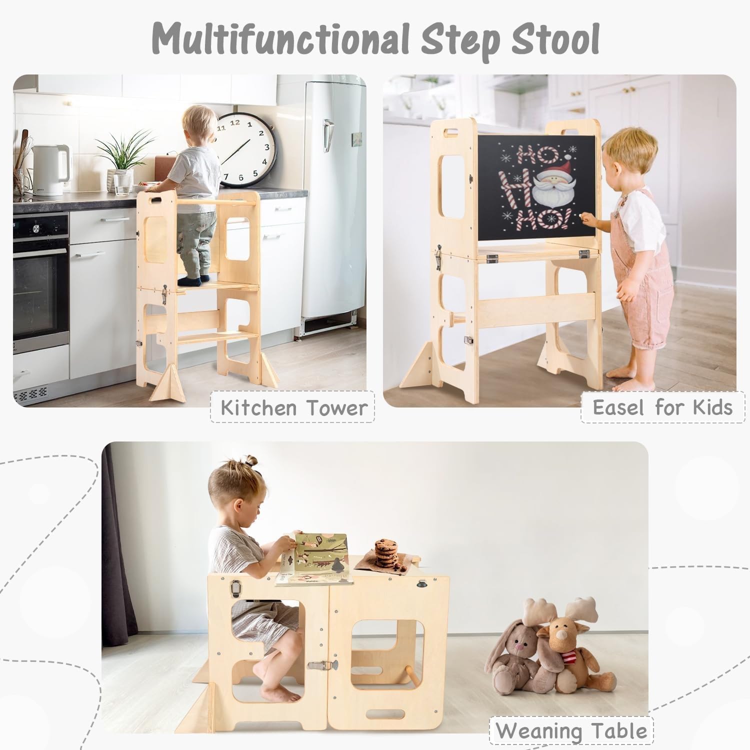 Detalle 2 de Toddler Standing Tower 2-in-1 Wooden Stool & Learning Table (Log Colour)