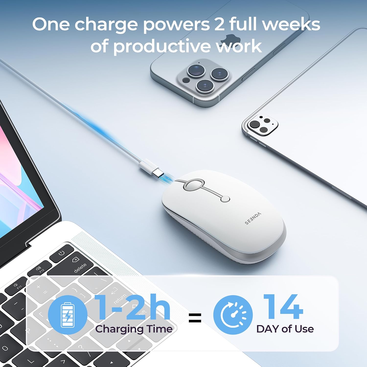 Detalle 2 de Seenda MOU001 Wireless Bluetooth Mouse: Multi-Device, Rechargeable and Quiet