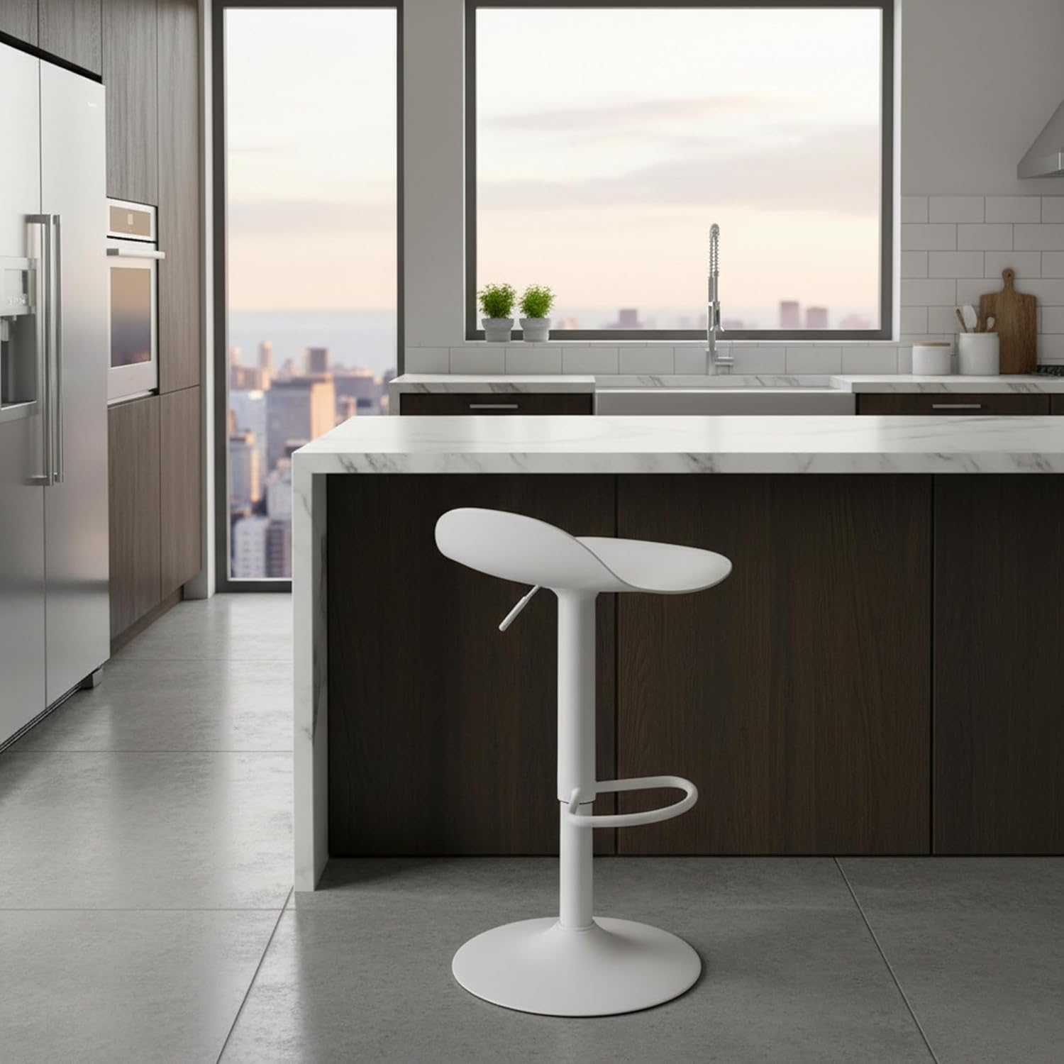 Detalle de Baroni Home Sgabello girevole con Altezza Regolabile – 40x40x64-86 cm, Bianco