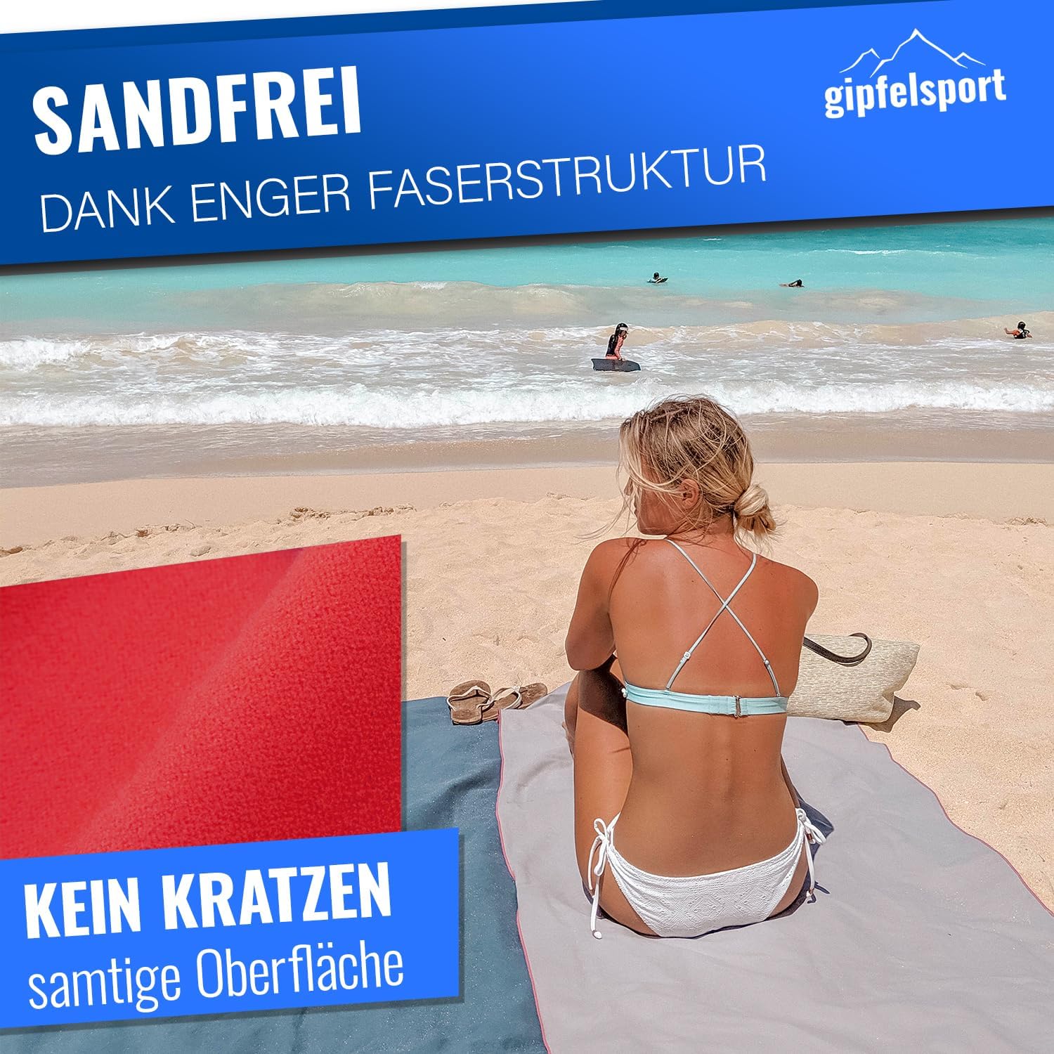 Detalle de gipfelsport Mikrofaser Handtuch 80x40 cm – schnelltrocknendes Strand- und Sporttuch in Rot