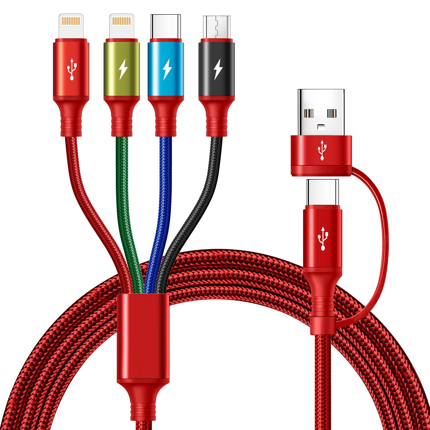 Thumbnail 6 de Minlu 3-Pack Multi USB Charging Cable (4 in 1, 4 ft) – Durable Nylon Braided Fast Charging Cable