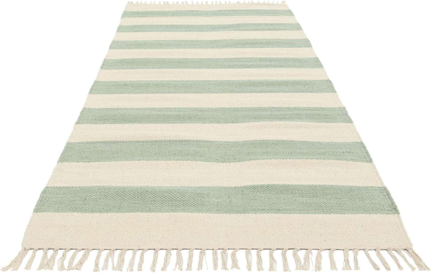 Detalle de RugVista Cotton stripe – dywan bawełniany 80 x 250 cm, miętowy, płasko tkany