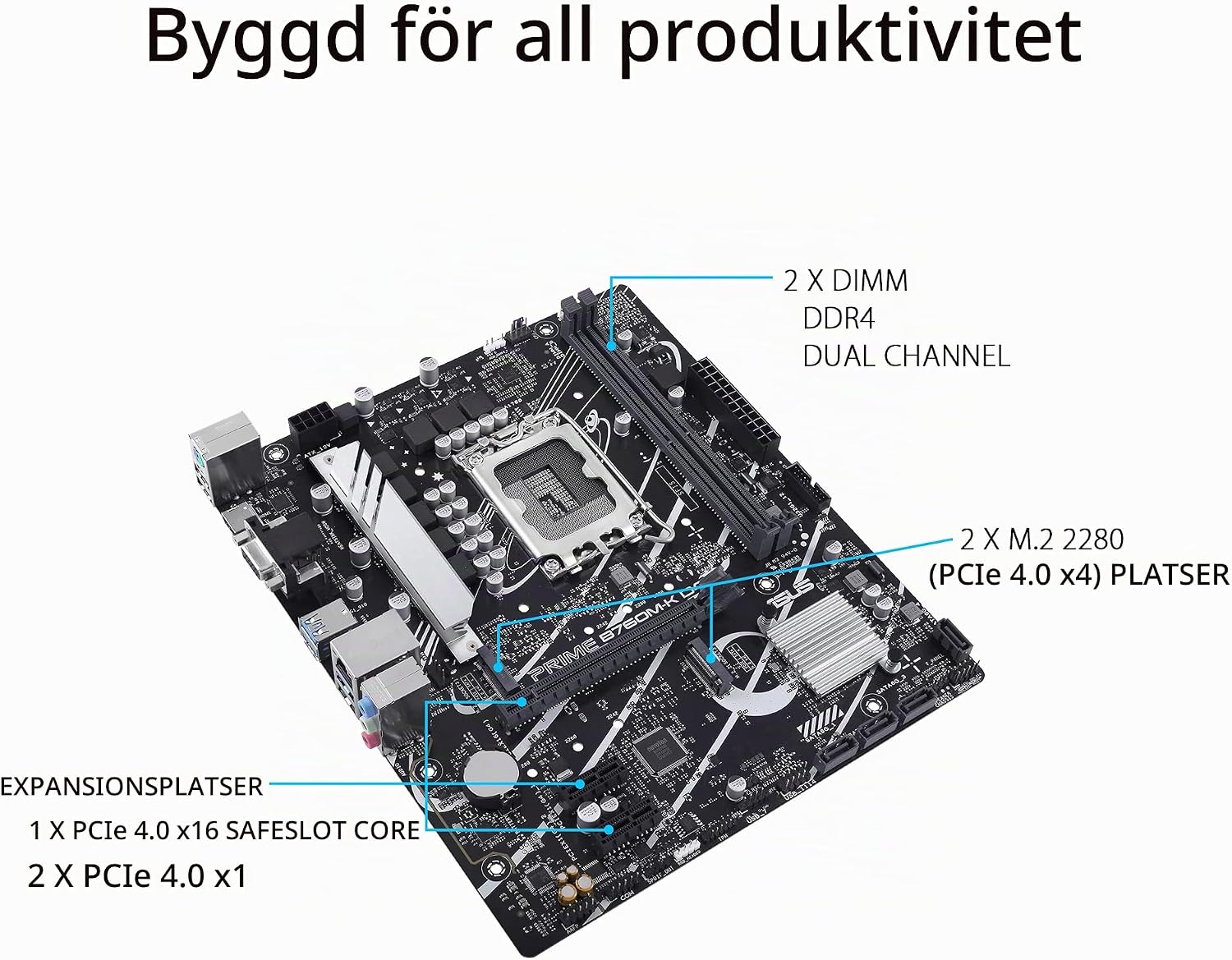 Thumbnail 4 de ASUS PRIME B760M-K D4 mATX-moderkort med DDR4, två M.2 och 2,5 Gb Ethernet