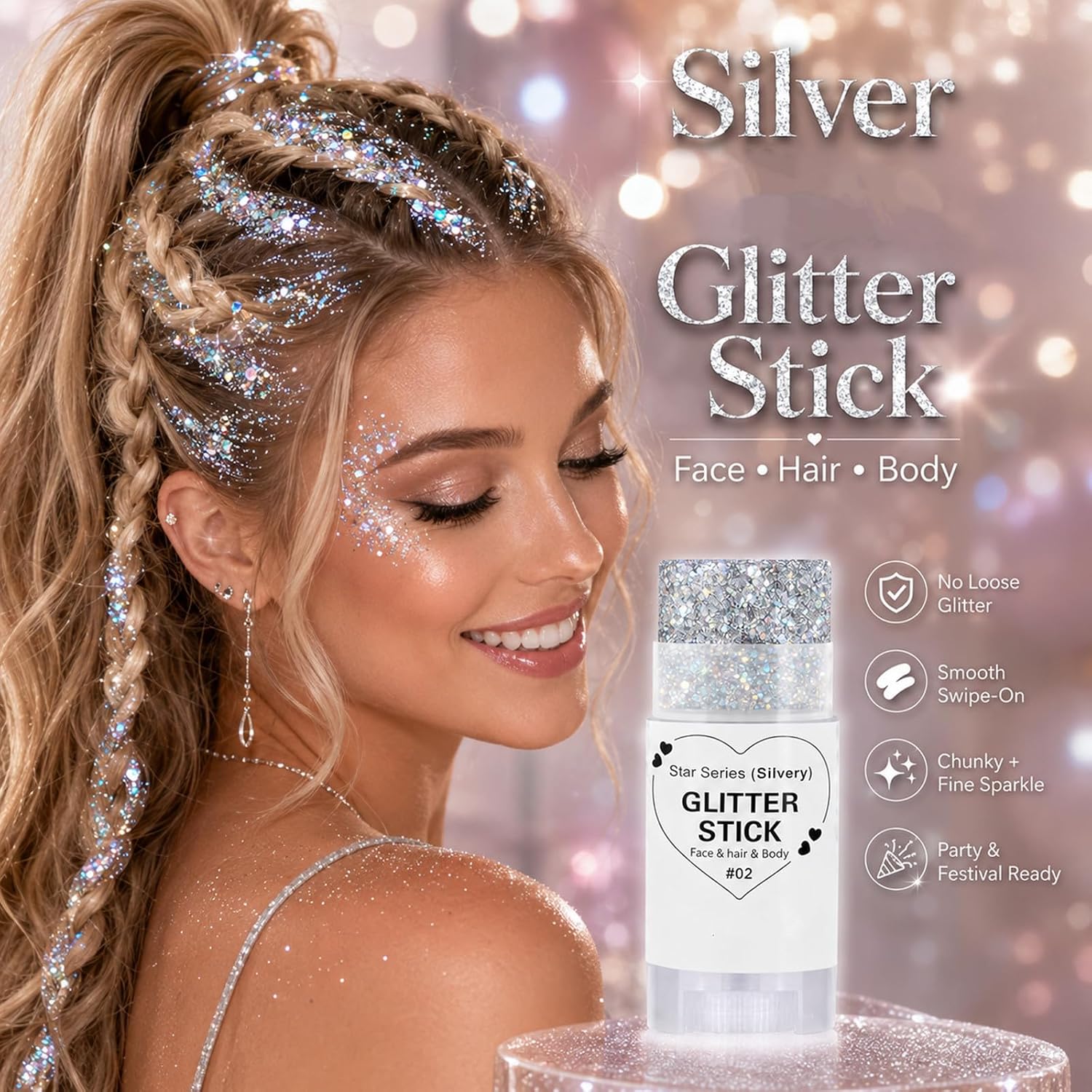 Detalle 2 de Go Ho WLG-346-02-US Silver Glitter Stick, Self-Adhesive Waterproof Gel
