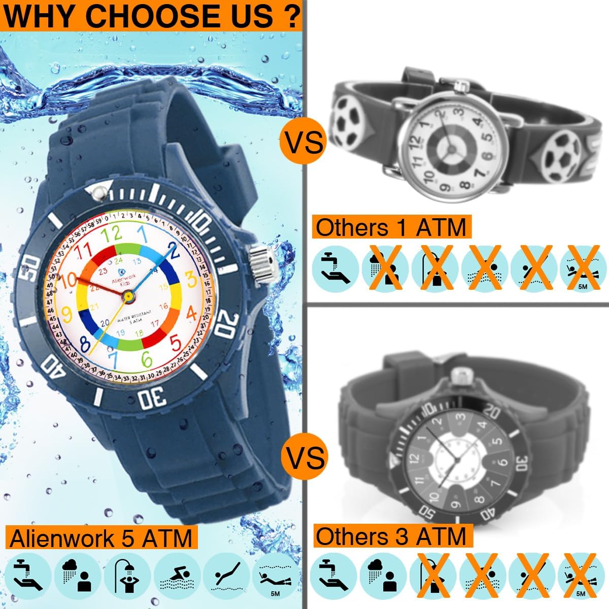 Thumbnail 4 de Alienwork Kids Montre Pédagogique – Apprendre l'Heure en Couleurs, Étanche 5 ATM