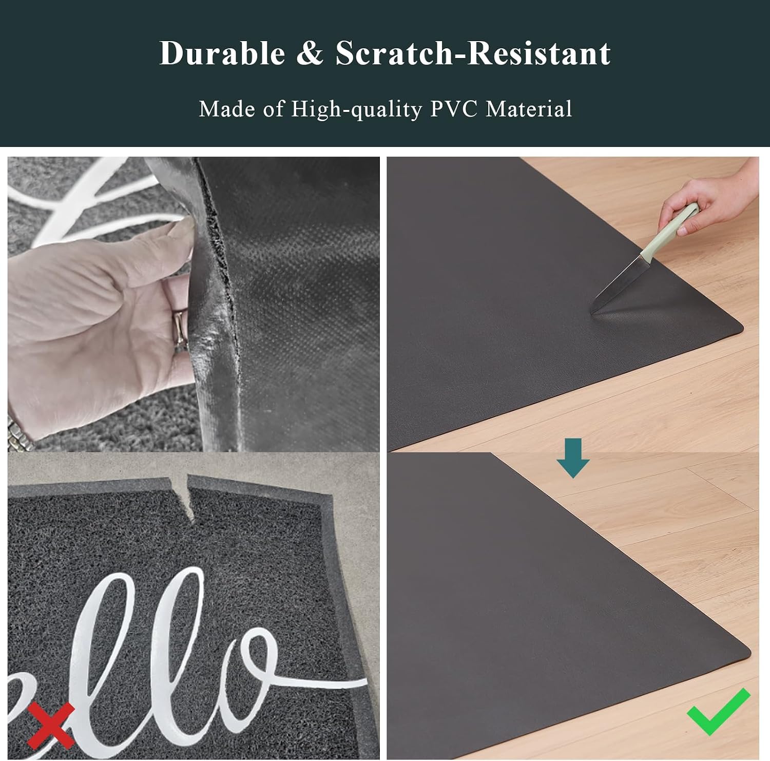 Detalle 2 de FURKIT PGW-SH Vinyl Runner Rug, 2' x 6', Dark Gray, Waterproof