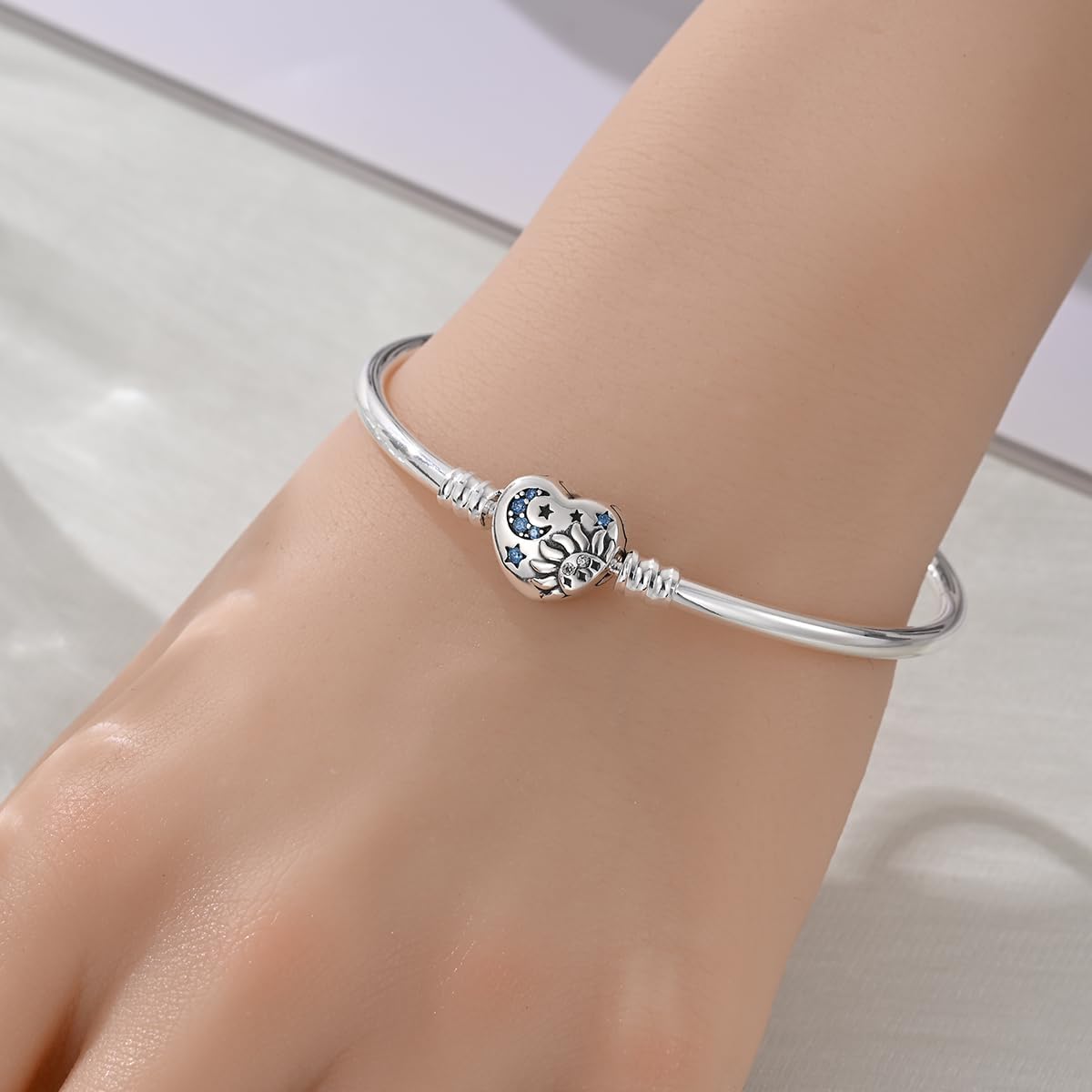 Thumbnail 2 de 925 Sterling-Silber Charm-Armband für Damen mit Herzverschluss – Schlangenkette Schmuck für Pandora-Charmes