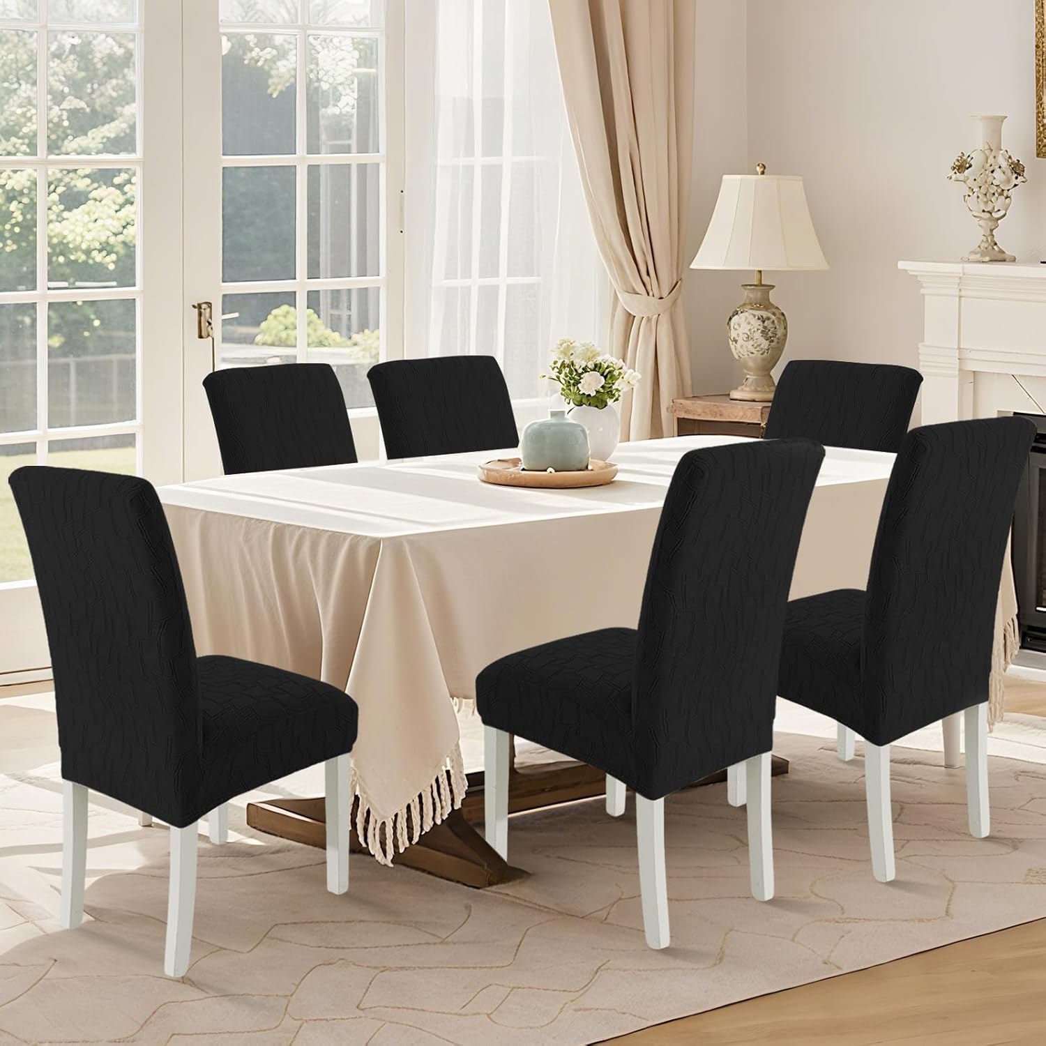 Thumbnail 1 de Ystyle housse de chaise extensible 6 pièces (noir) – couverture universelle lavable et amovible