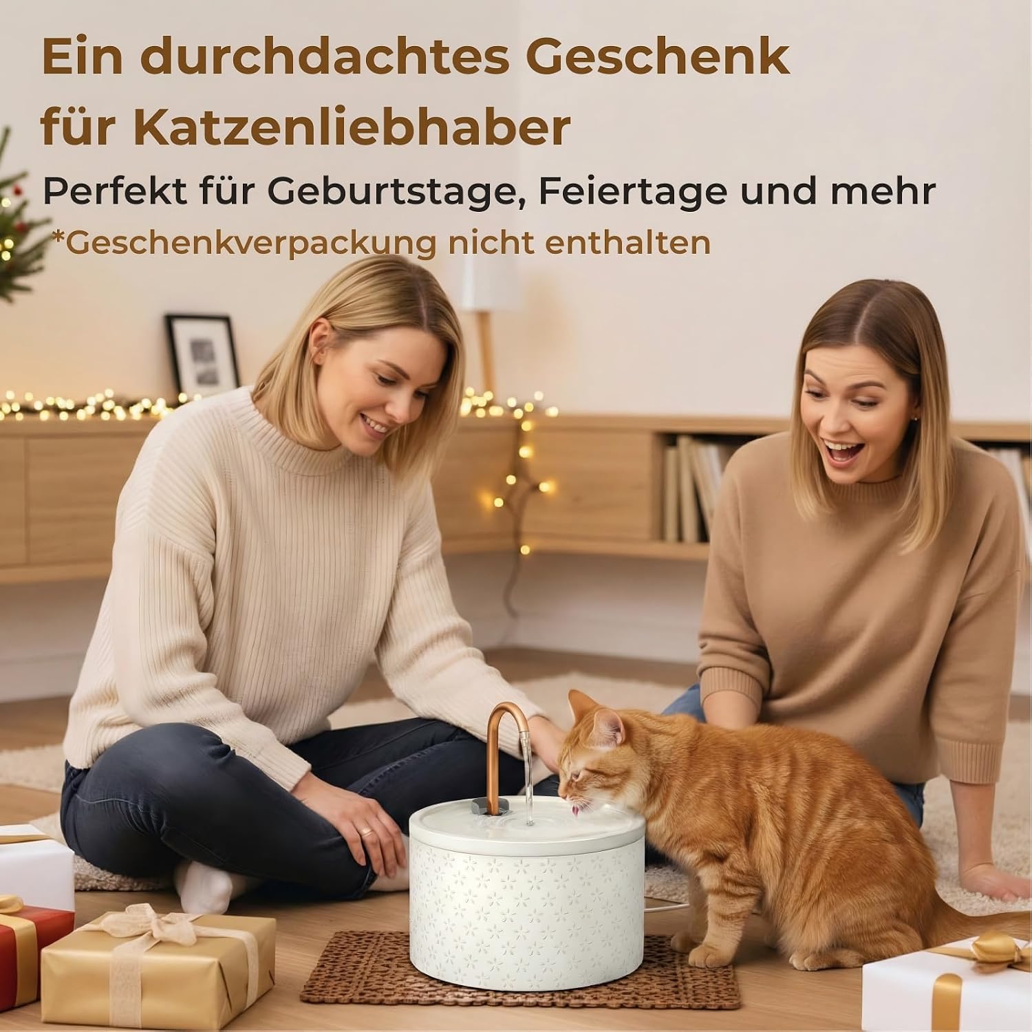 Detalle de MISFANS Katzenbrunnen aus Keramik mit Kupferrohr (2,1 l) – leiser Trinkbrunnen mit 3-fachem Filtersystem