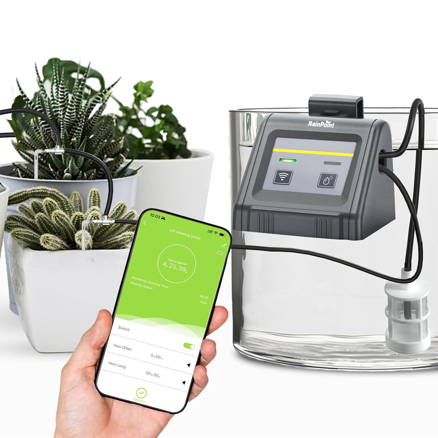 Detalle de RAINPOINT WiFi sistema di irrigazione automatica per vasi fino a 10 piante con app e controllo remoto