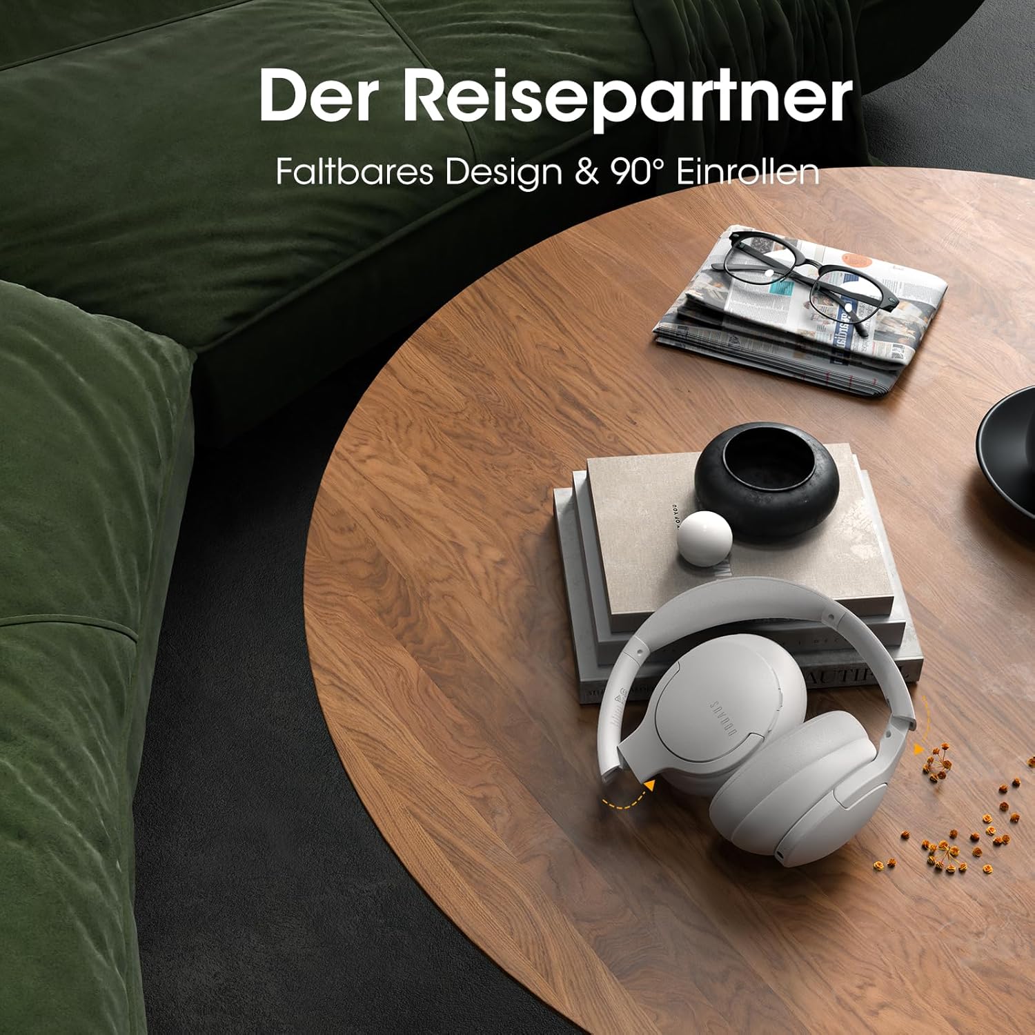 Thumbnail 2 de DOQAUS Kabellose Bluetooth Over-Ear-Kopfhörer mit bis zu 90 Std. Laufzeit, 3 EQ-Modi & Mikrofon (faltbar, hellgrau)