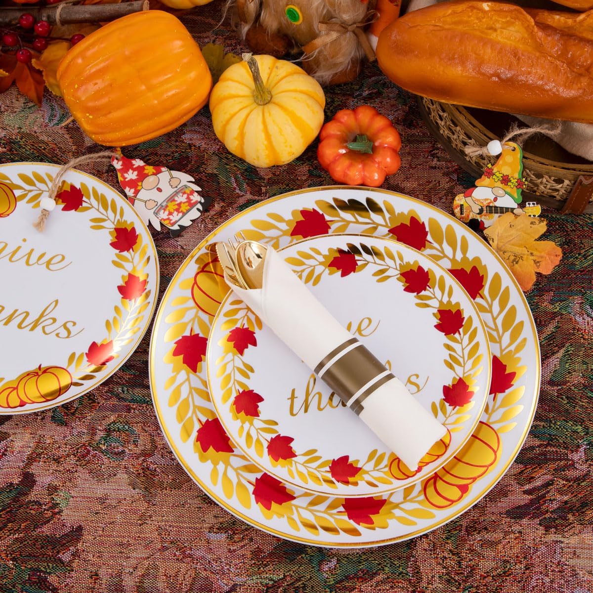 Detalle 2 de Rubtlamp EJ01/3 Thanksgiving Dinnerware Set, 175 Pieces with Gold Accents