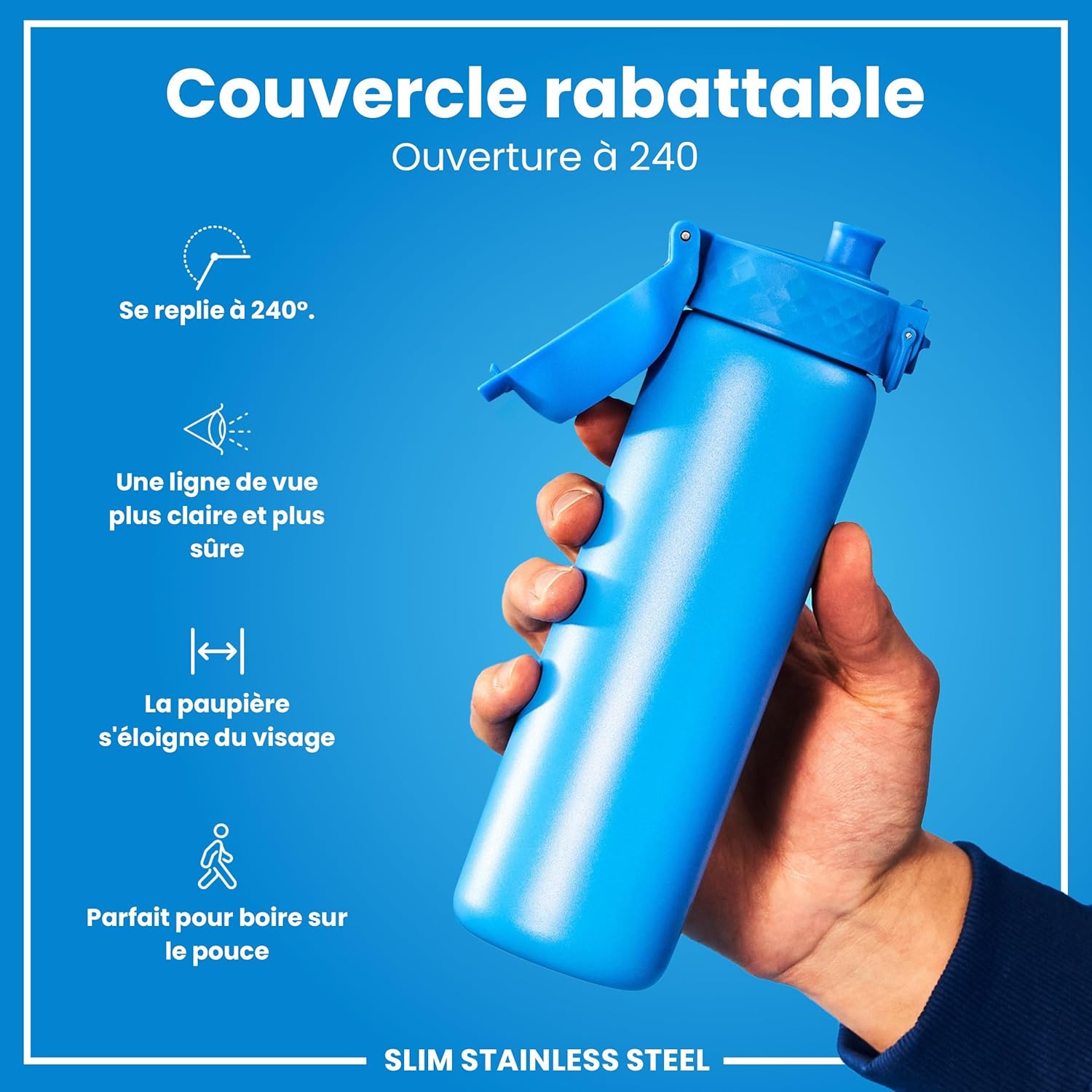 Detalle de Ion8 Gourde Inox Léger 600ml – Non isolé, Anti-Fuite, Bleu