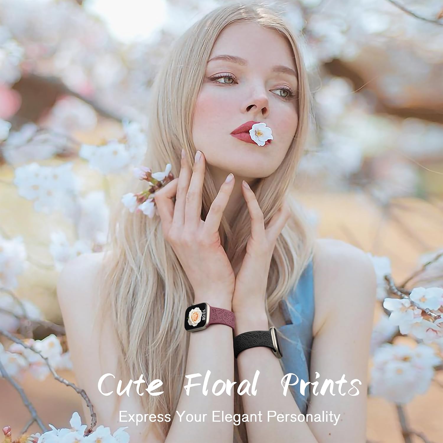 Thumbnail 1 de SNBLK 6-Pack Floral Engraved Silicone Apple Watch Bands, Sunflower & Rose