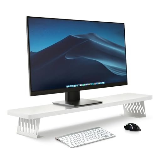 Detalle de Lumibric Wooden Monitor Stand Riser with Metal Legs – White, 80x23.5x10cm