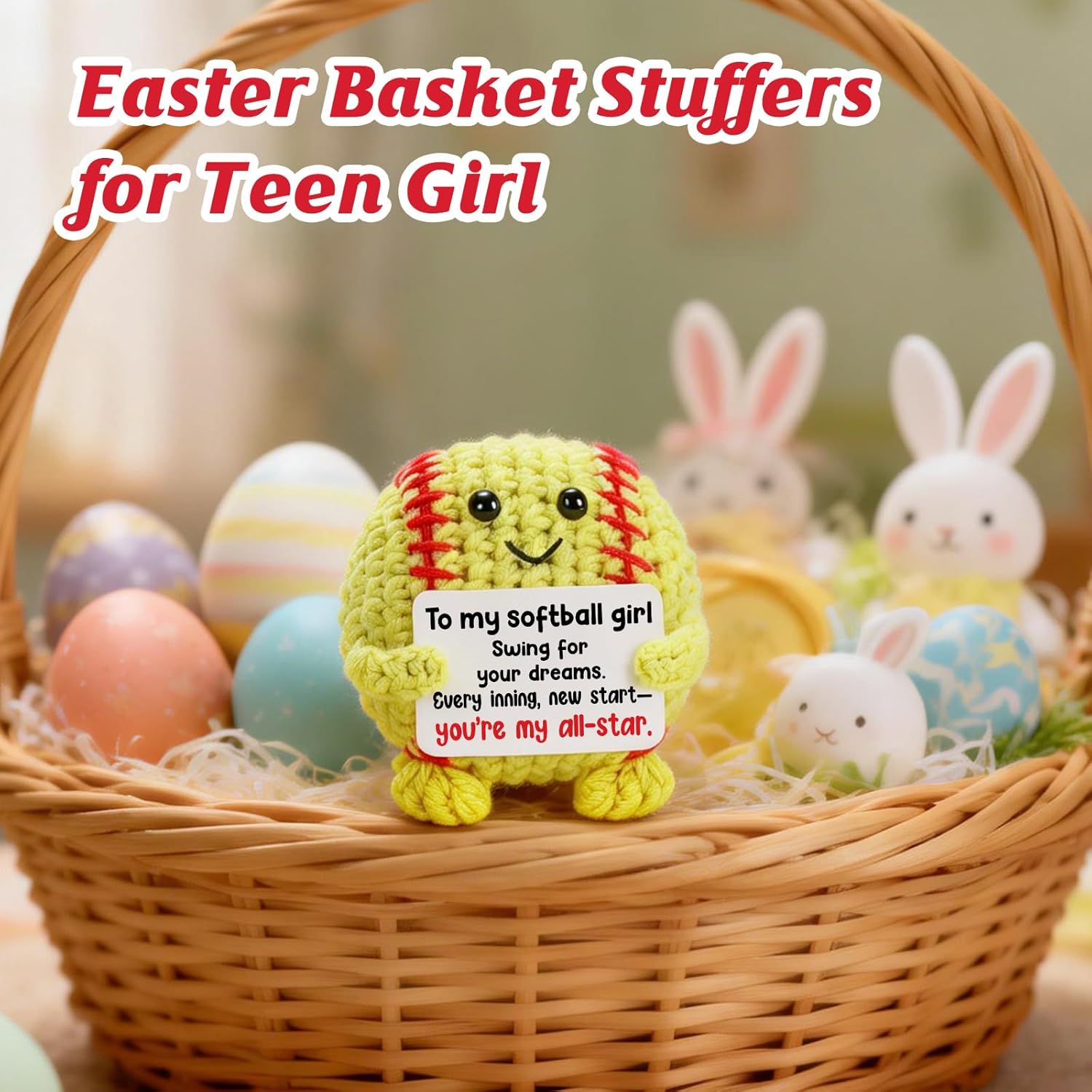 Thumbnail 4 de Weming Handmade Crochet Softball Plush Gift with All-Star Message Card (Mini Softball Decor)